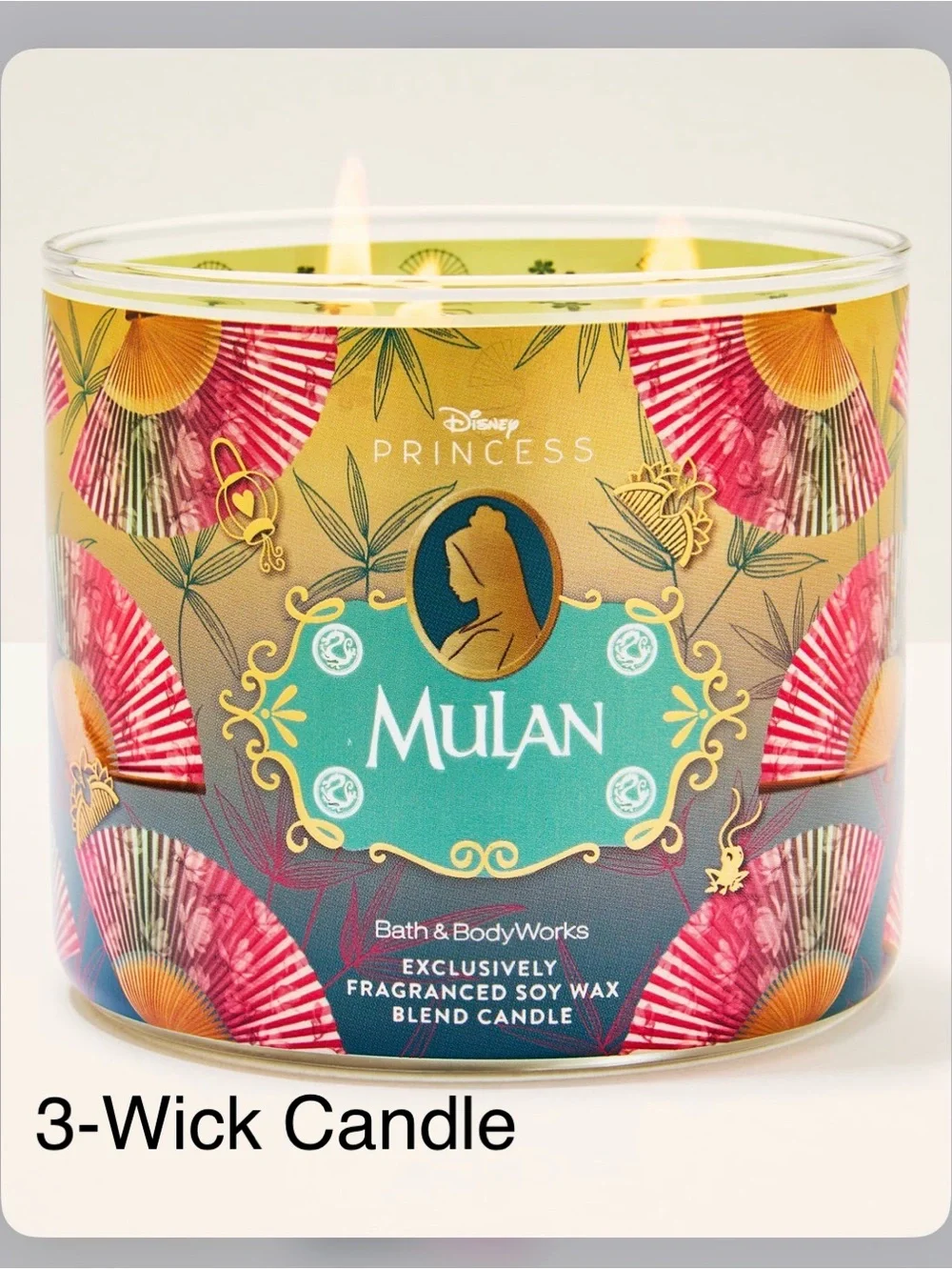 NEW! Bath & Body Works Disney Princess Mulan 3-Wick Candle w Crown Embossed Lid